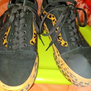 Black  and Leopard print high top Vans